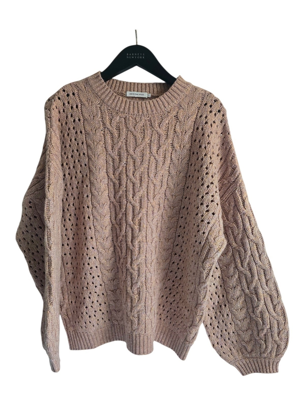 American Holic Dusty Rose Cable & Openwork Crewneck Sweater Size L